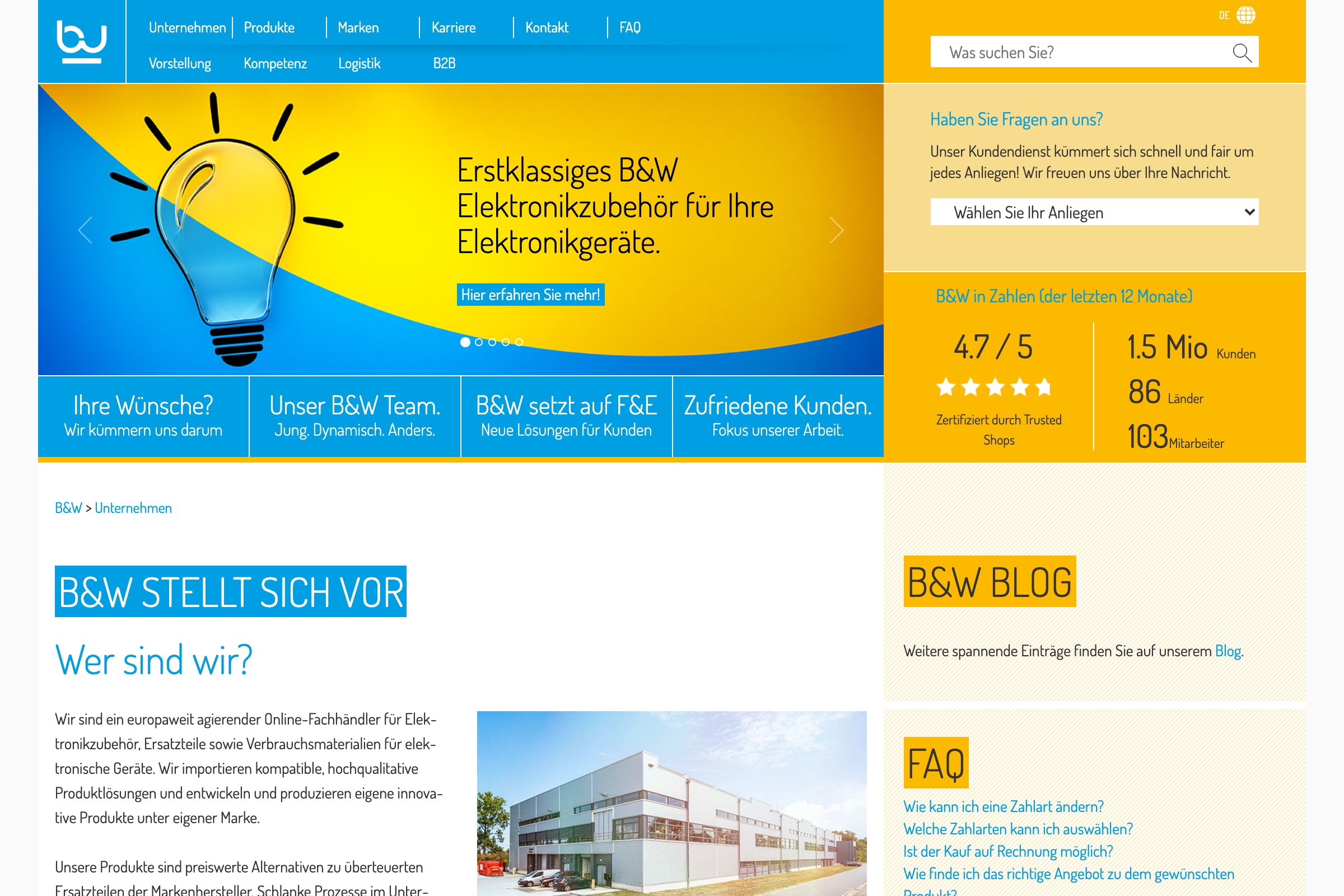 B&W Handelsgesellschaft Website – Desktop-Ansicht